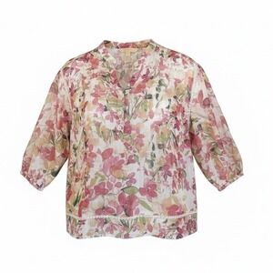 Hope & Harlow Floral Print V Neck Button Front Blouse Women's Size S